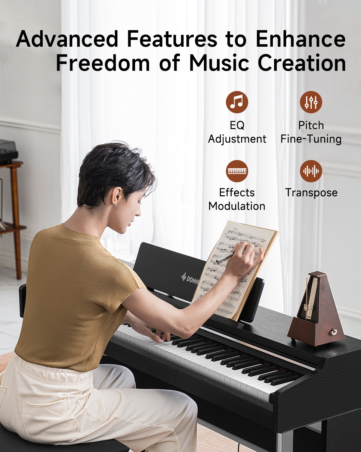Donner DDP-200 PRO 88 Key Progressive Graded Hammer-Action Weighted Upright Digital Piano-Black##