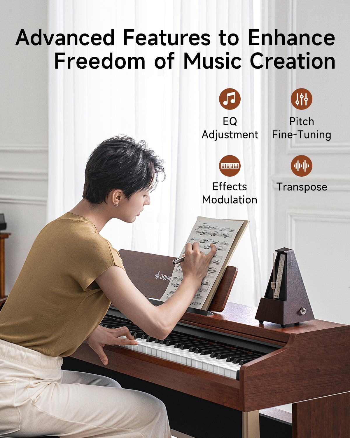 Donner DDP-200 PRO 88 Key Progressive Graded Hammer-Action Weighted Upright Digital Piano-Wood##