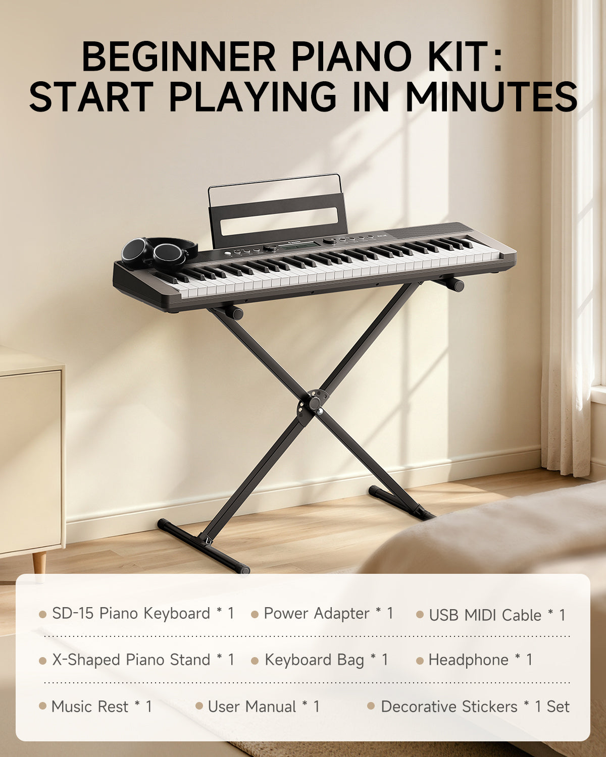 Donner SD-15 61-Key Electronic Keyboard Set