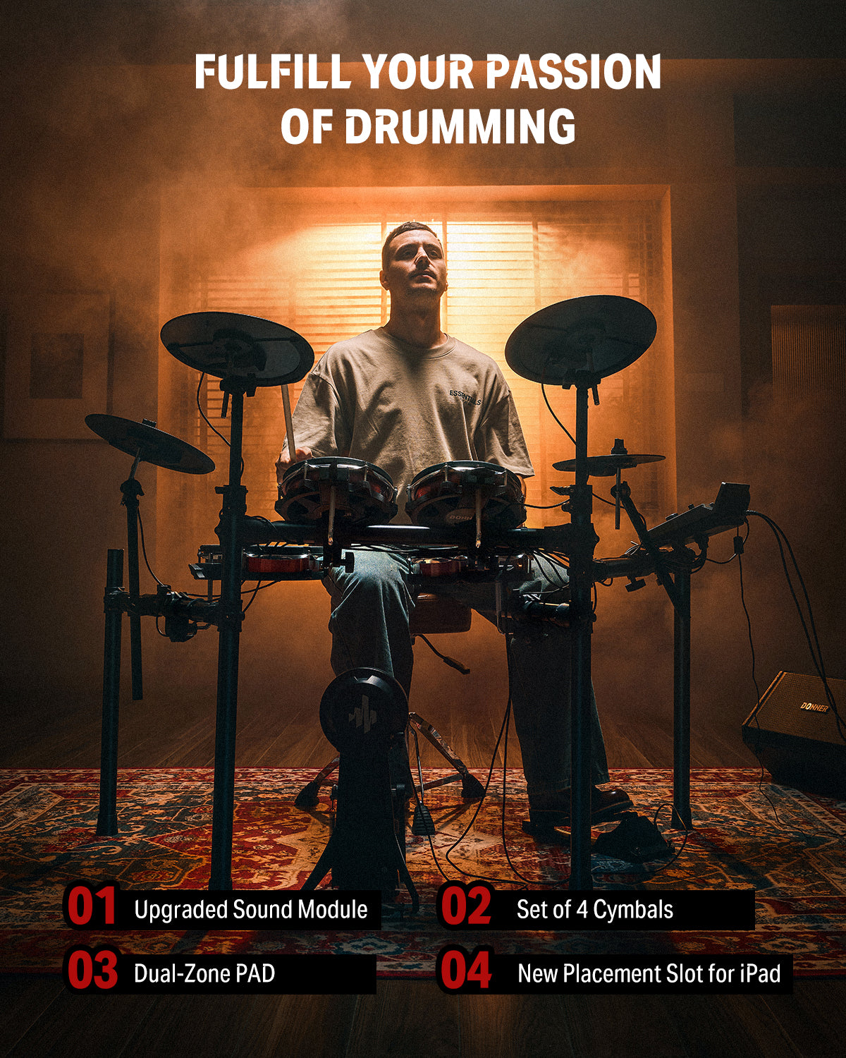 Donner DED-300X 5 Drums 4 Cymbals Electronic Drum Set
