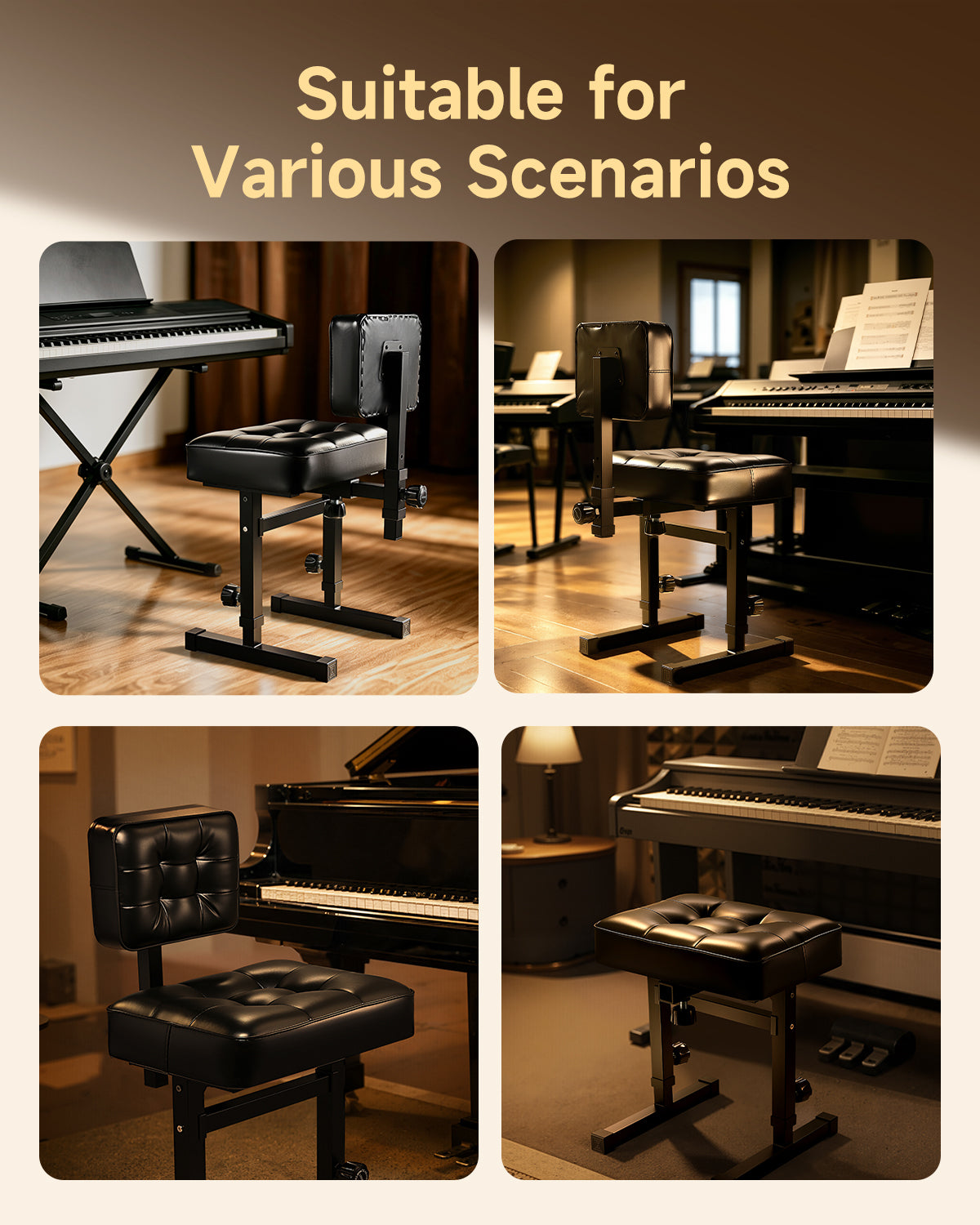 Donner Thick-padded Single Piano Bench with Backrest
