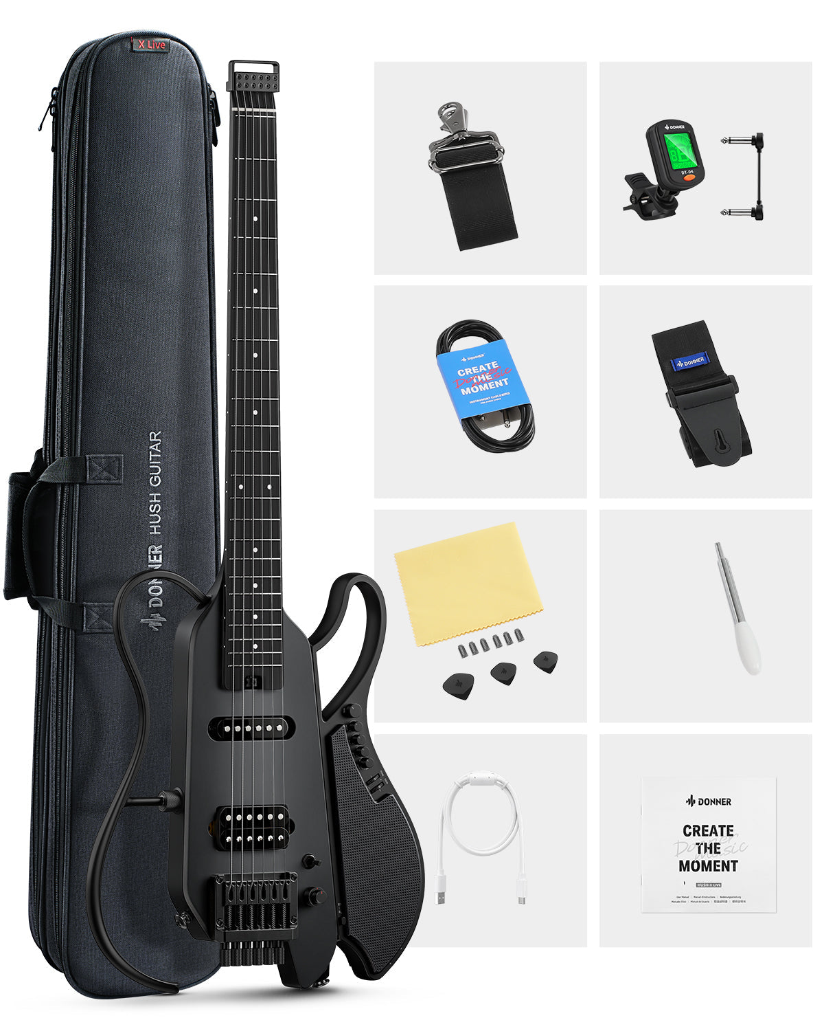DONNER HUSH™ X Live Guitar-Black##