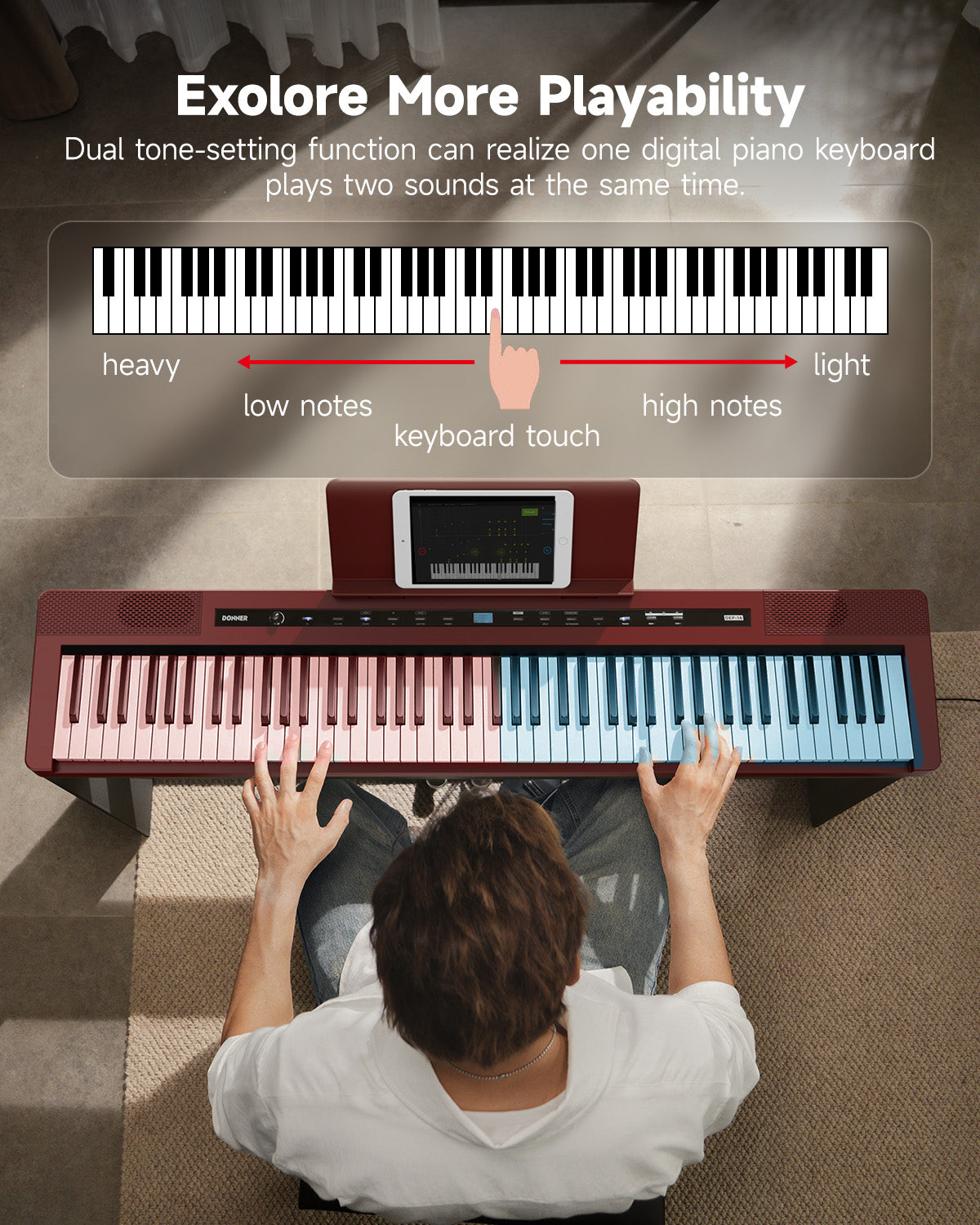 DEP-16 Portable Digital Piano-Piano with Stand RoseWood##