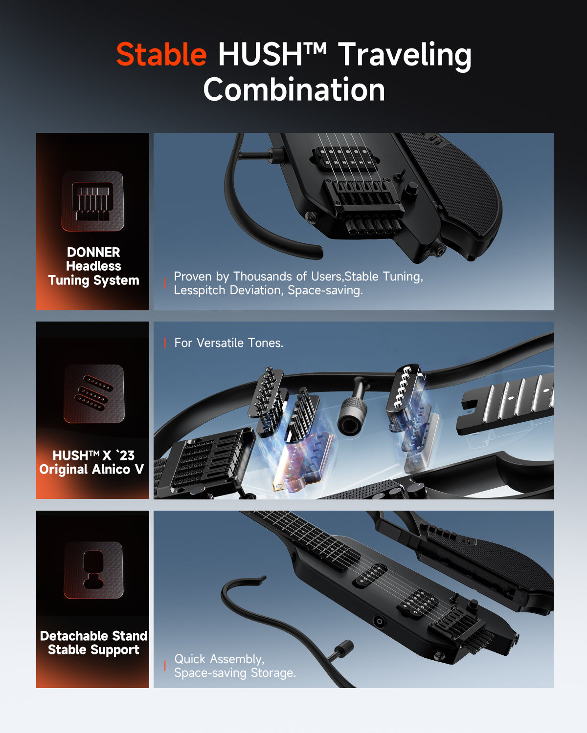 DONNER HUSH™ X Live Guitar-Black##