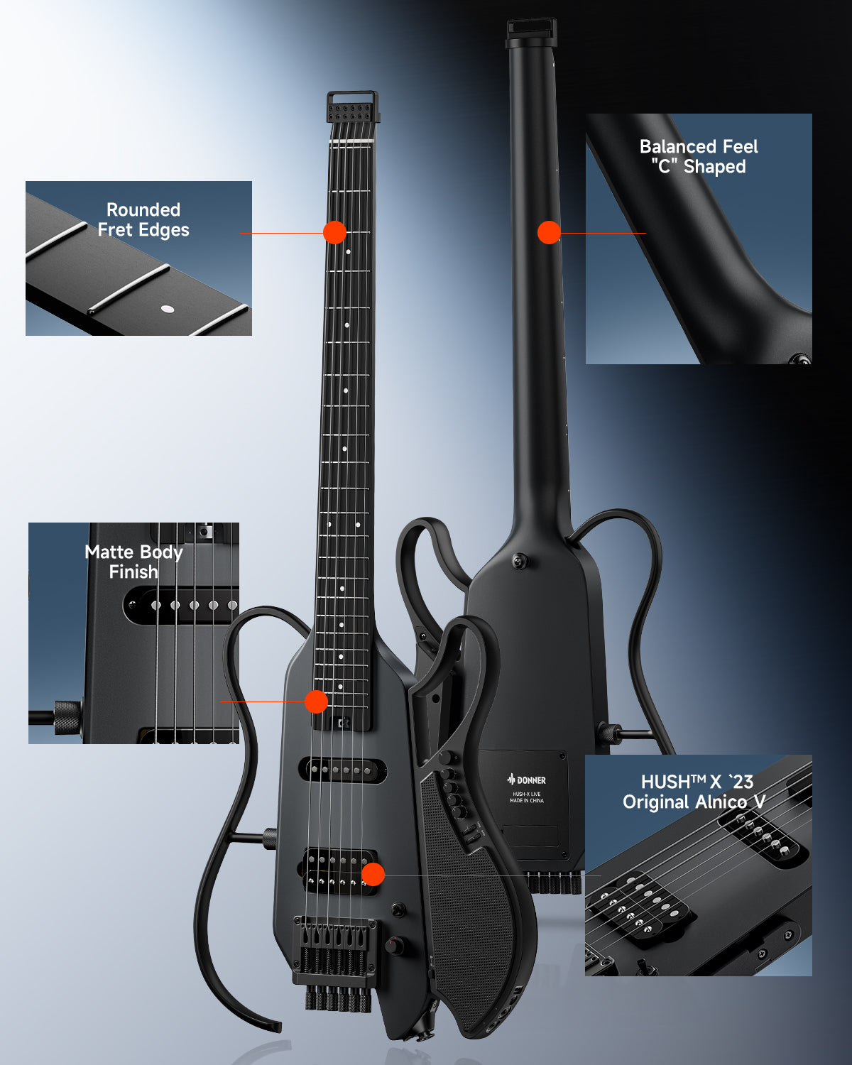 DONNER HUSH™ X Live Guitar-Black##