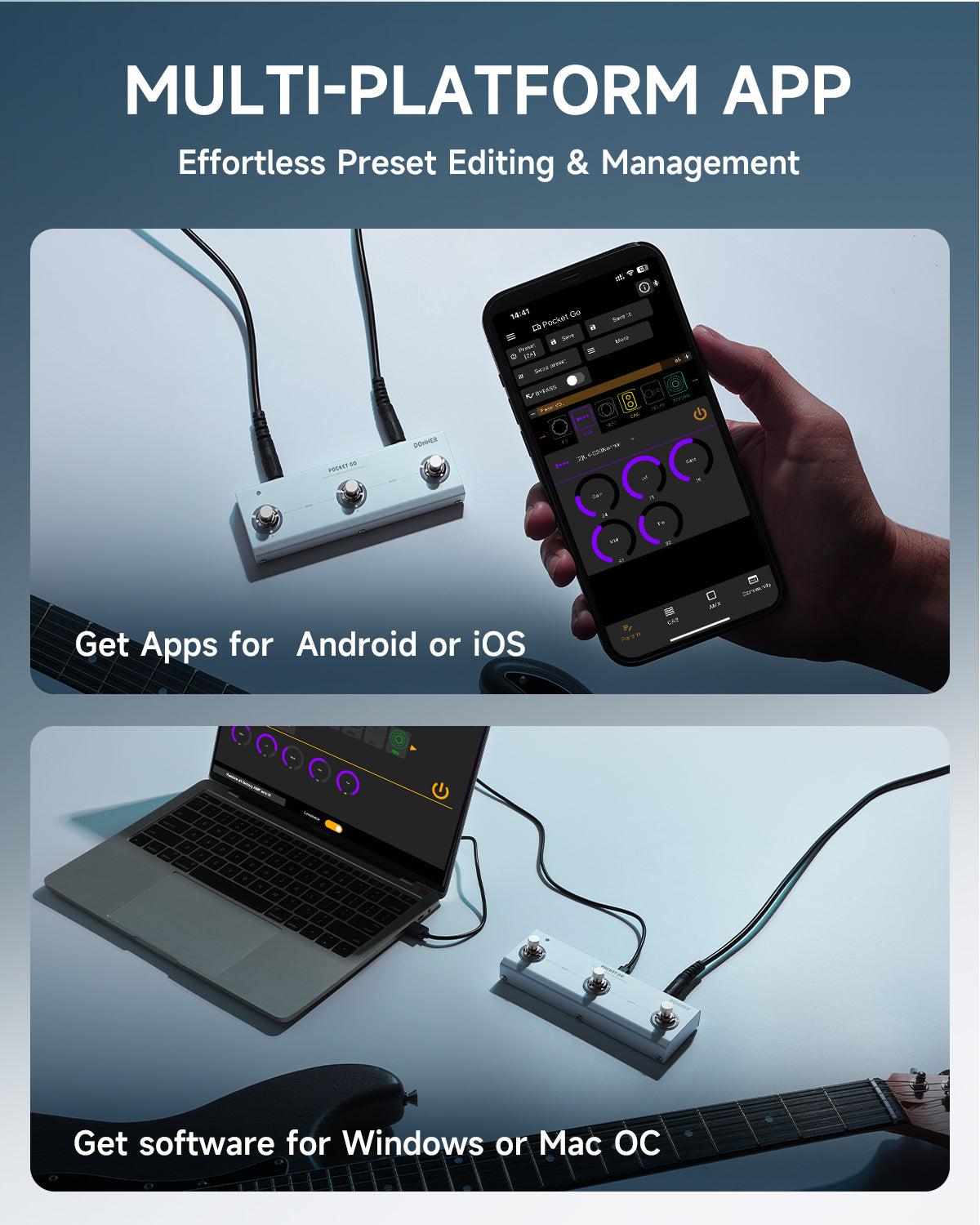 DONNER Pocket Go – Portable Preset Pedal Multi-Effects Processor for Guitar