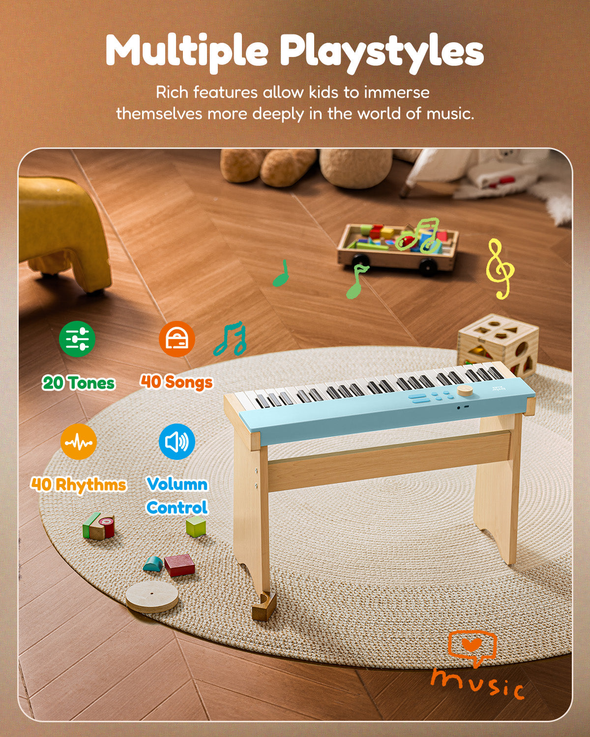 Eastar KIDO V-20 Mini 44 keys Digital Keyboard with Stand-Light Blue##