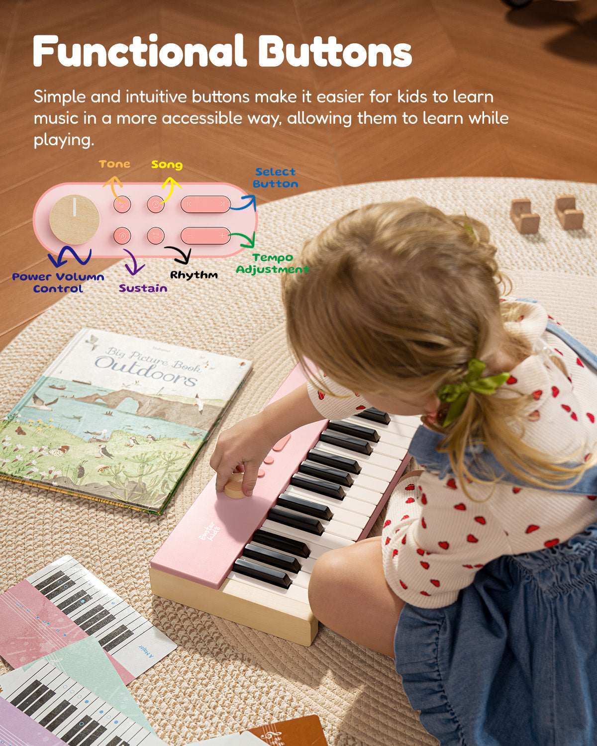 Eastar KIDO V-20 Mini 44 keys Digital Keyboard with Stand-Light Pink##