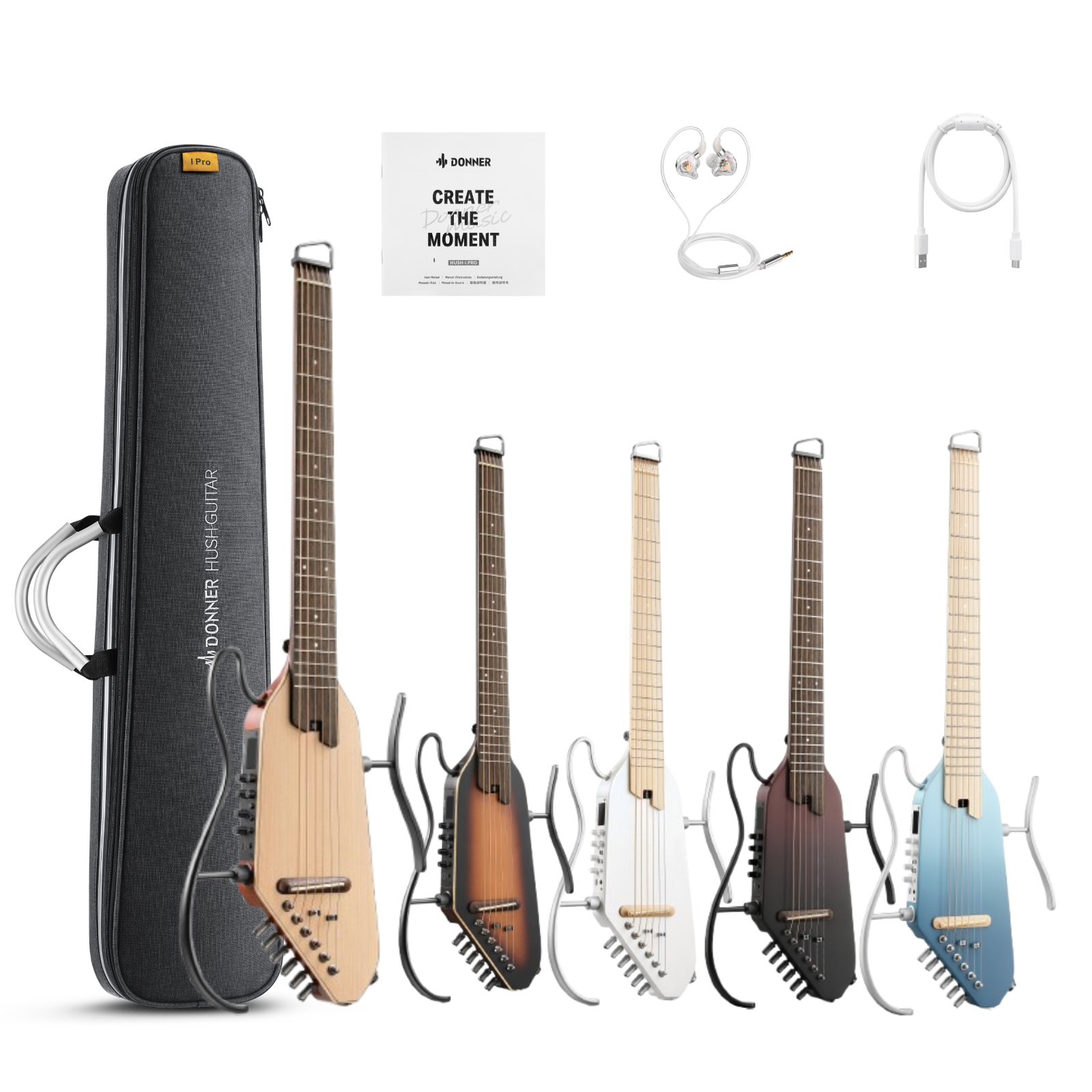 HUSH-I PRO Acoustic-Electric Travel Guitar with Sound Effects Donner
