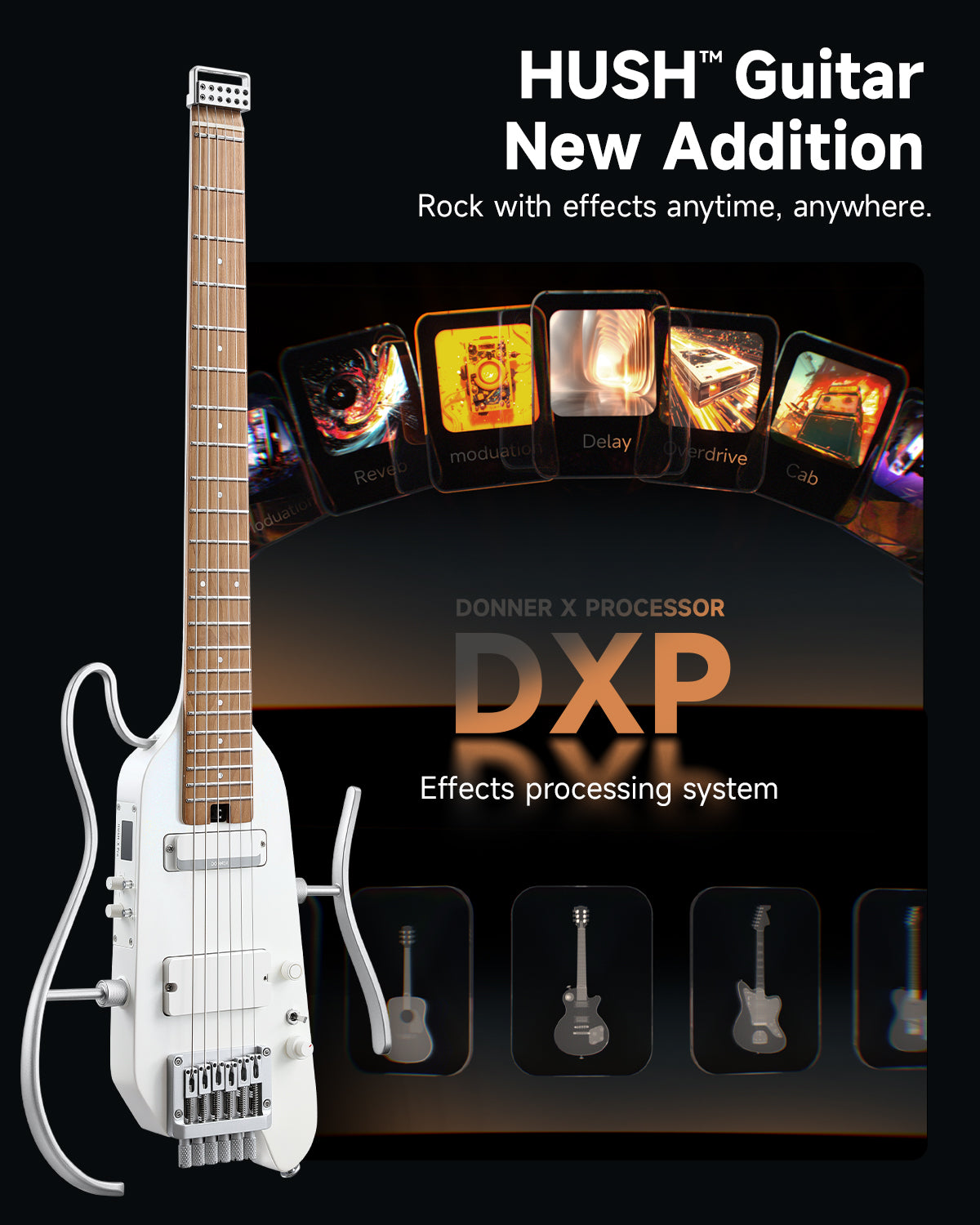 Donner HUSH-X PRO Multi-Effect Travel Guitar Kit