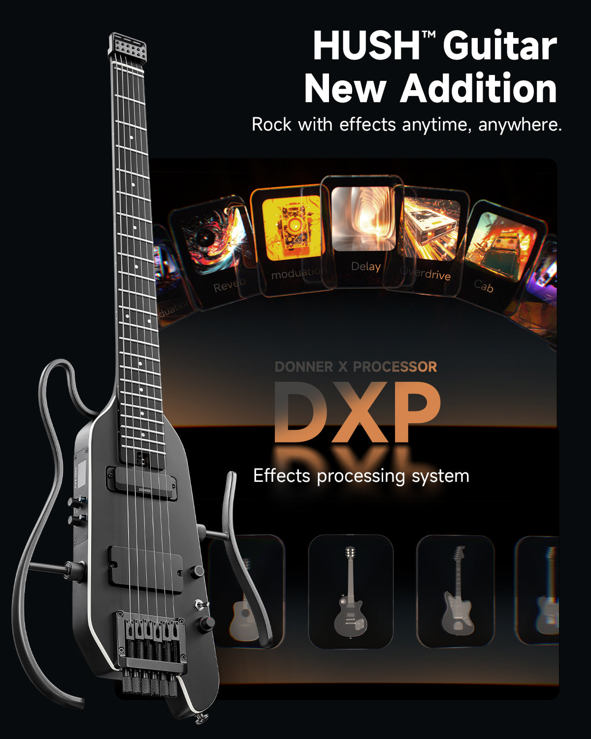 Donner HUSH-X PRO Multi-Effect Travel Guitar Kit