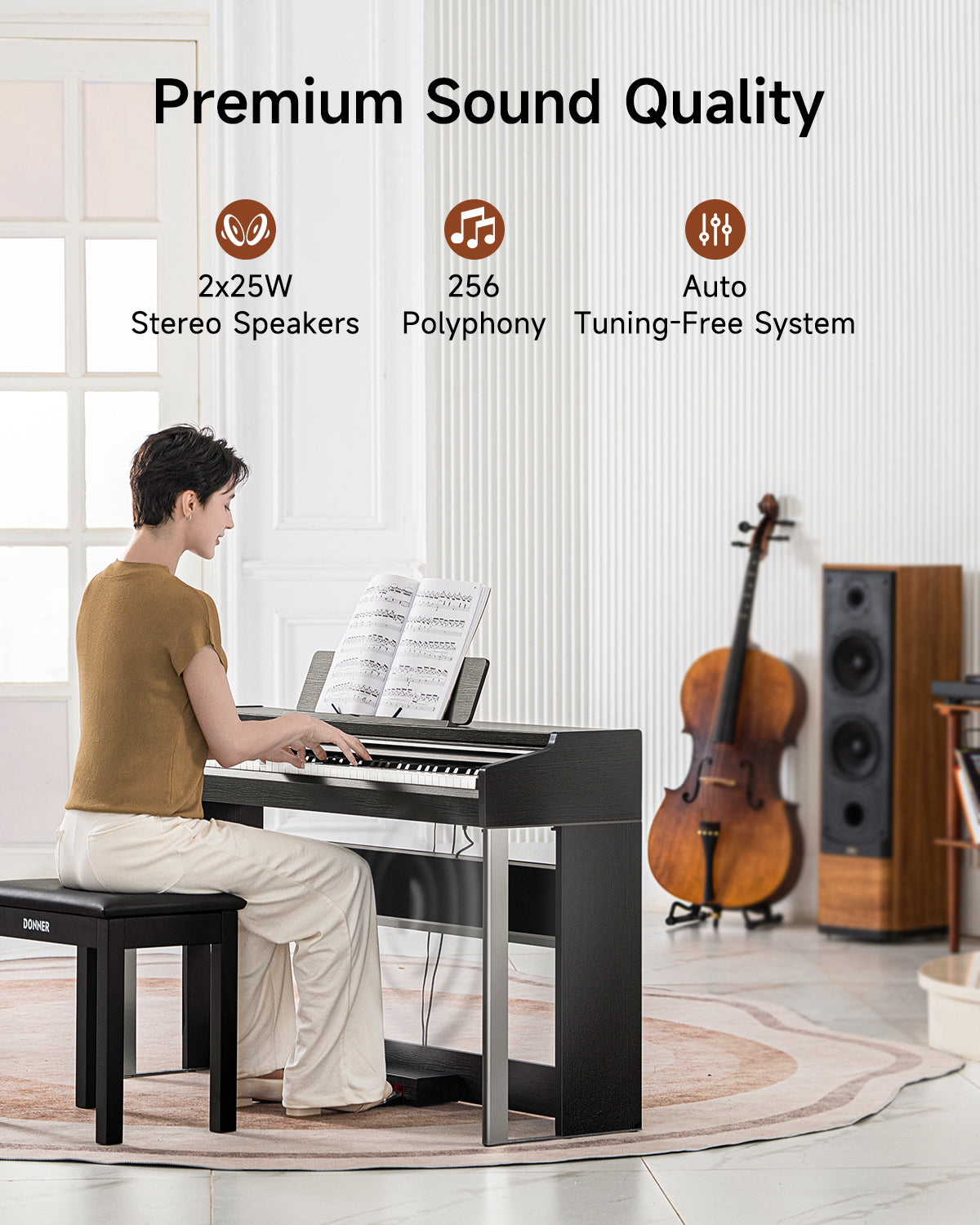 Donner DDP-200 PRO 88 Key Progressive Graded Hammer-Action Weighted Upright Digital Piano-Black##