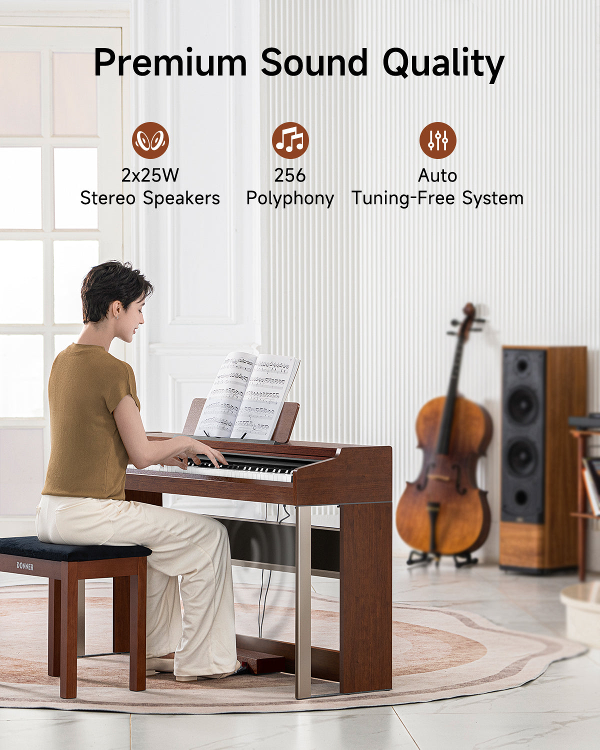 Donner DDP-200 PRO 88 Key Progressive Graded Hammer-Action Weighted Upright Digital Piano-Wood##