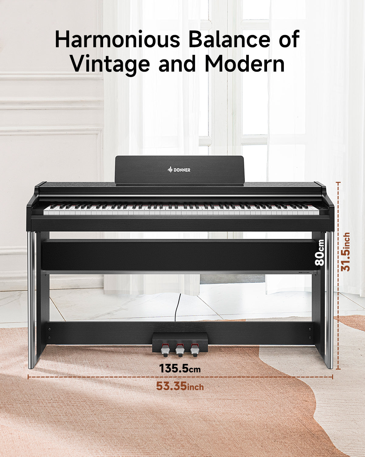 Donner DDP-200 PRO 88 Key Progressive Graded Hammer-Action Weighted Upright Digital Piano-Black##