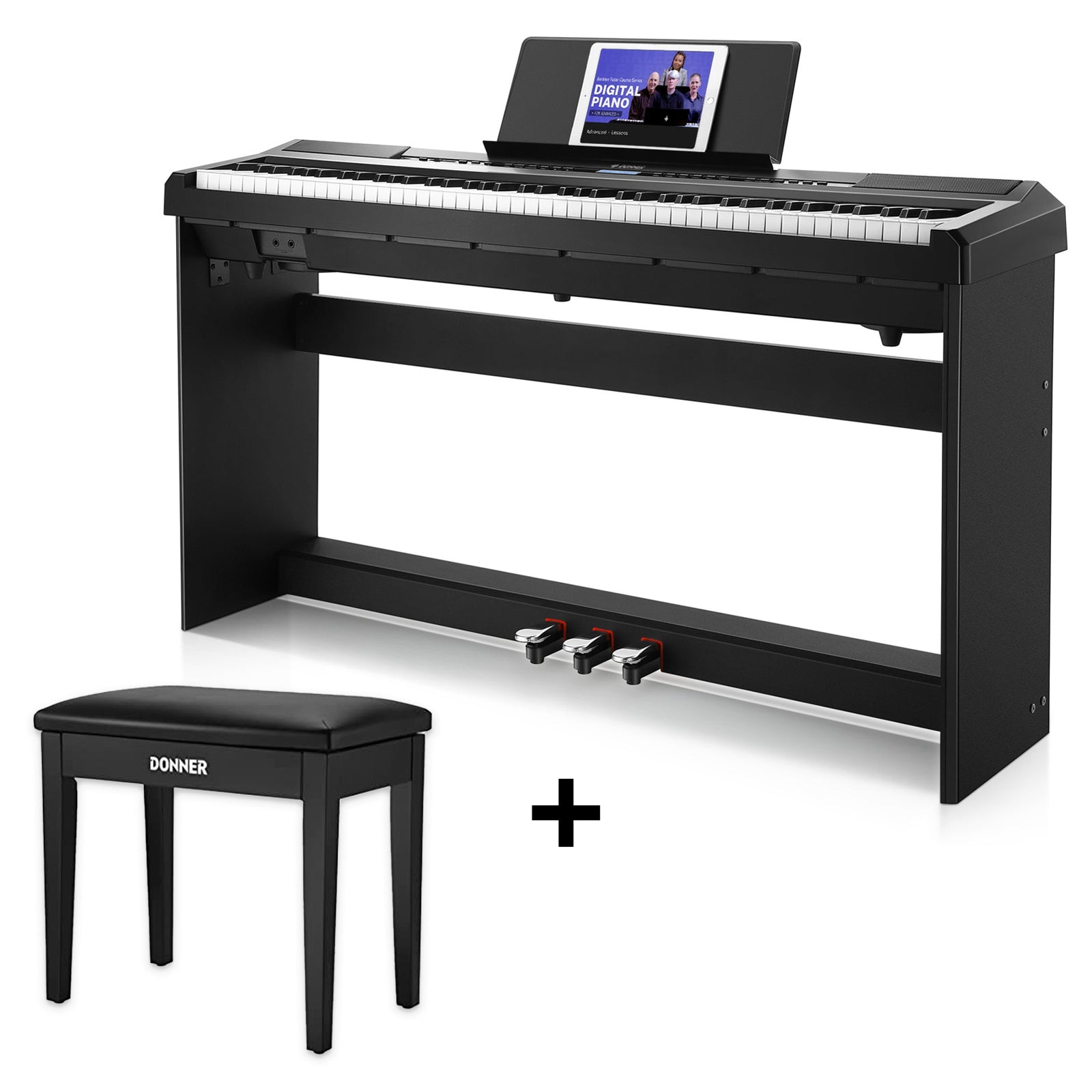 Donner DEP-20 Portable 88 Key Weighted Digital Piano with Furniture Stand & 3 Pedal-Black##
