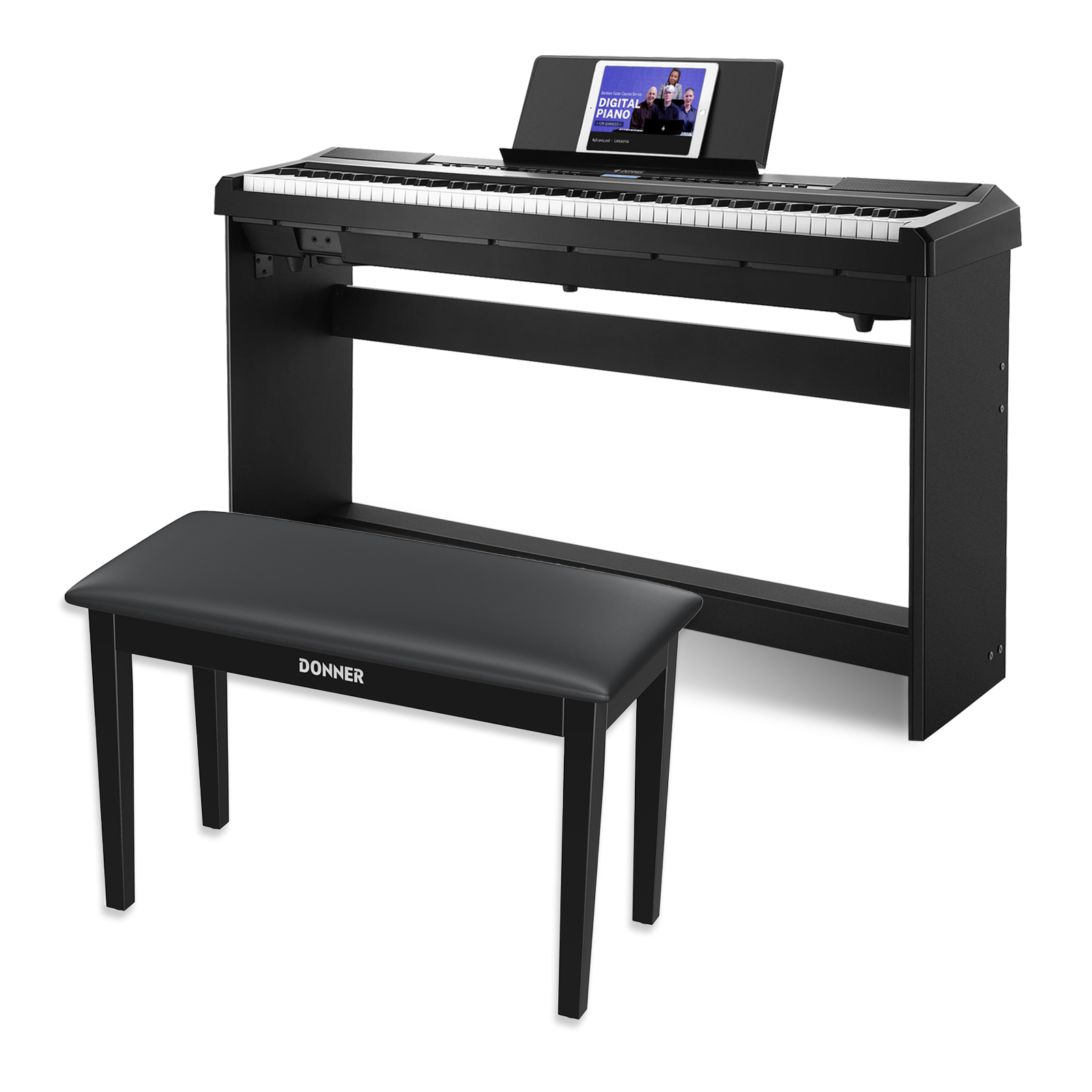 Donner DEP-20 Portable 88 Key Weighted Digital Piano with Furniture Stand & 3 Pedal-Black##