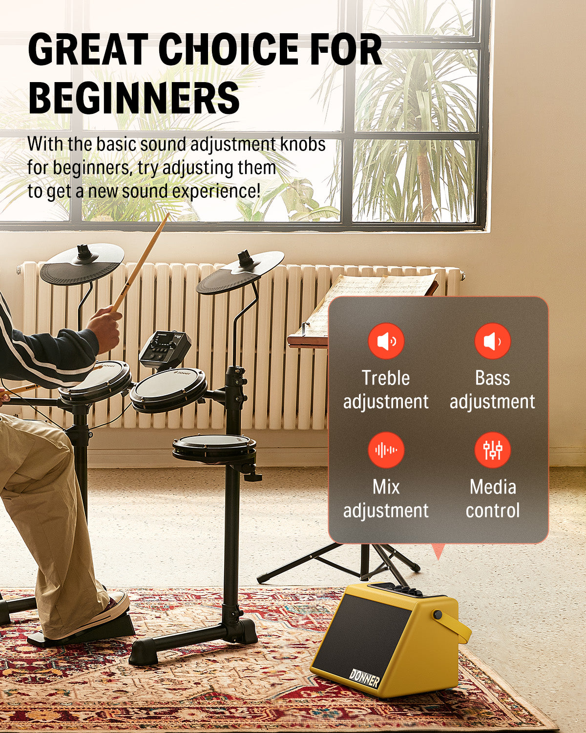 Donner DDA-20 Electric Drum Amplifier-Yellow##
