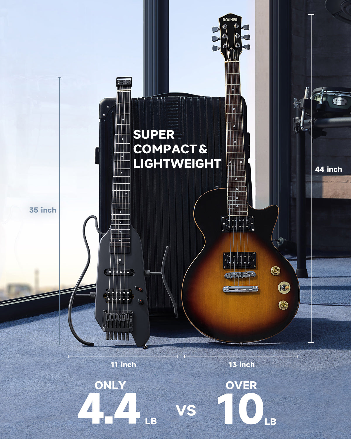 世界有名な Donner Travel for Kit Guitar Electric Headless HUSH-X ギター
