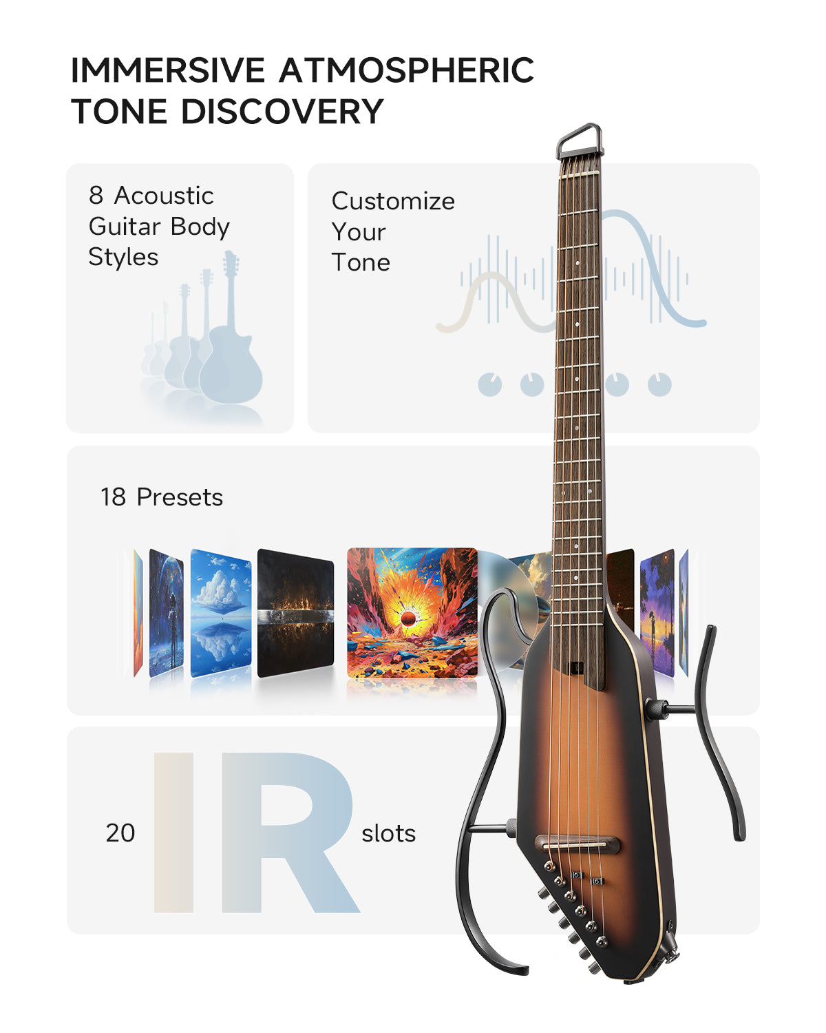 HUSH-I PRO Acoustic-Electric Travel Guitar with Sound Effects Donner