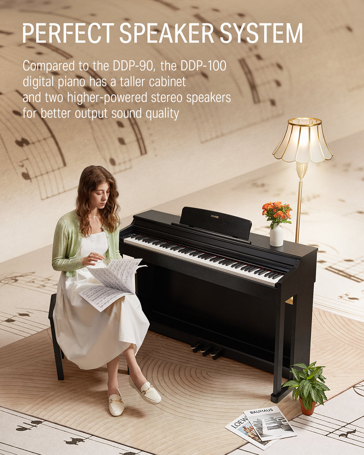 DDP-100 88 Key Weighted Digital Piano for Beginners Black/White Donner