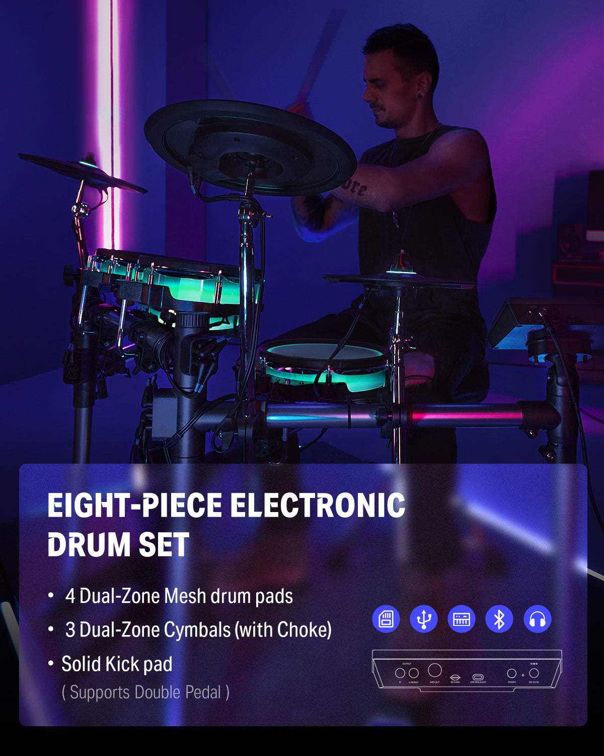 Donner BackBeat Electronic Drum Set 8-Pcs with 1100+ Sounds