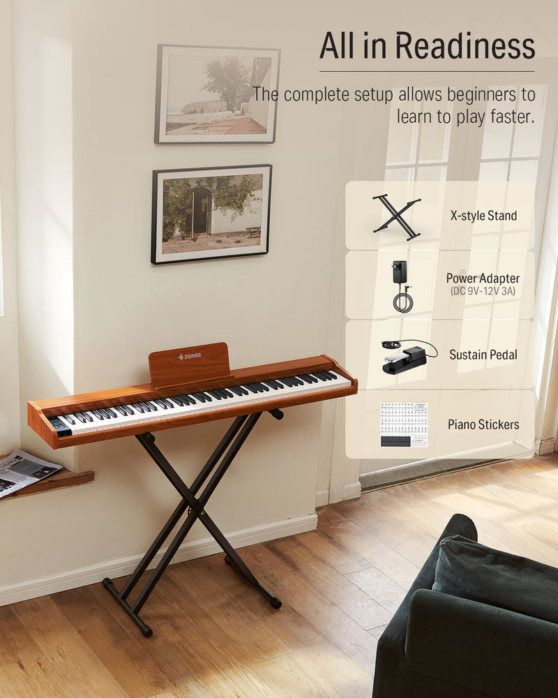 Donner DEP-1S 88 Key Velocity-Sensitive DIgital Piano With Stand Wooden Style Piano