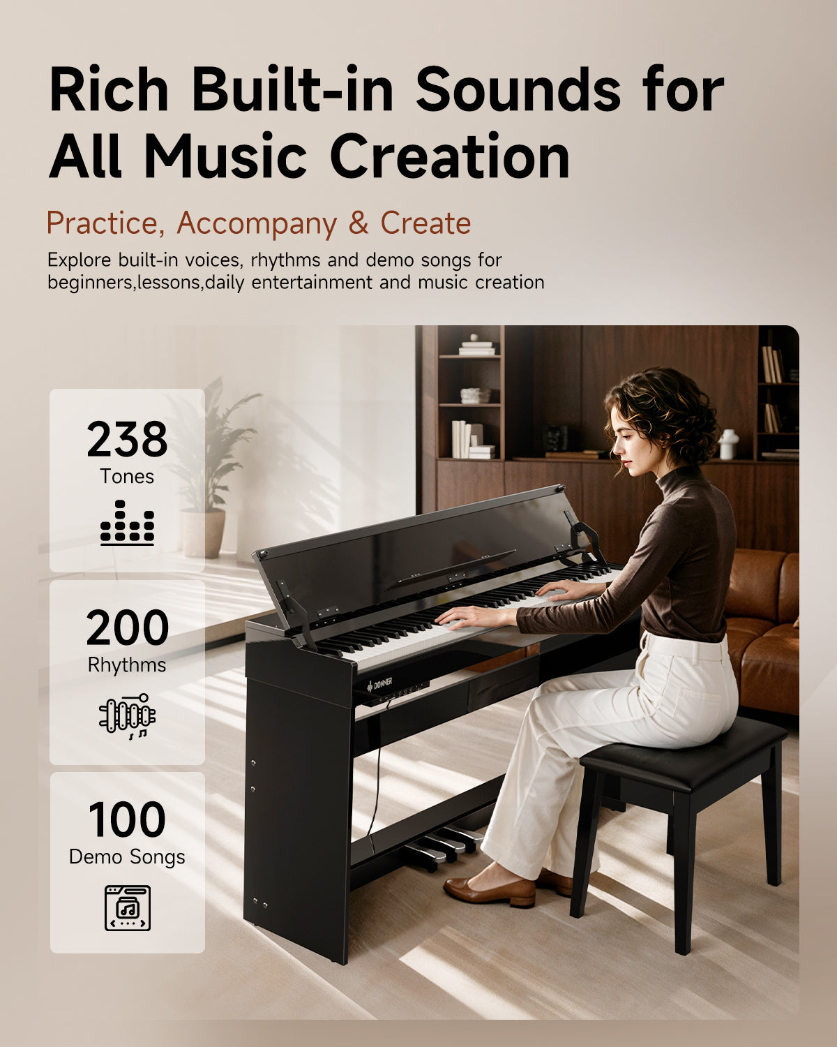 Donner DDP-75 Hammer Action Flip-Top Upright Digital Piano