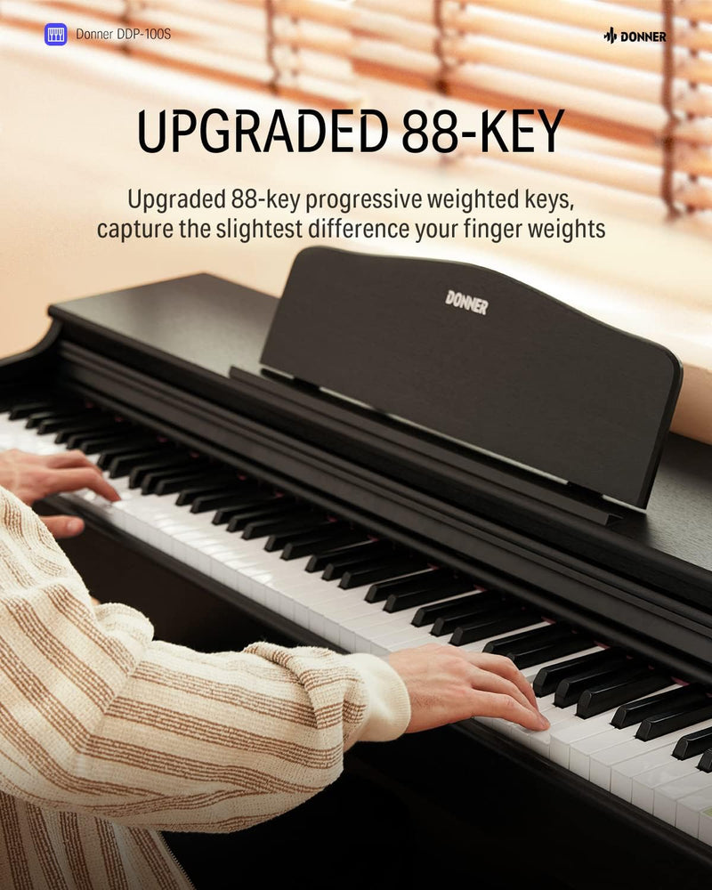 Donner DDP-100S Graded Hammer Action Weighted 88-Key Upright Digital Piano with 3 Pedal & Bench