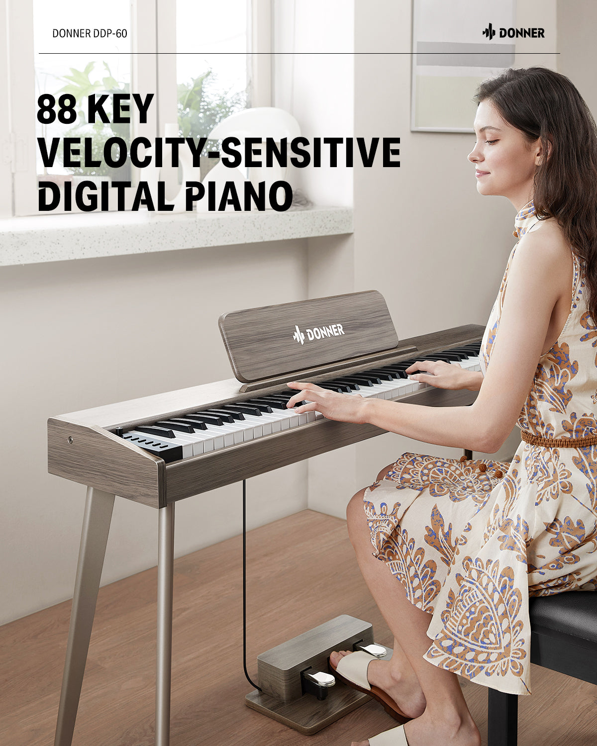 Donner DDP-60 Semi-Weighted Digital Piano-Grey##