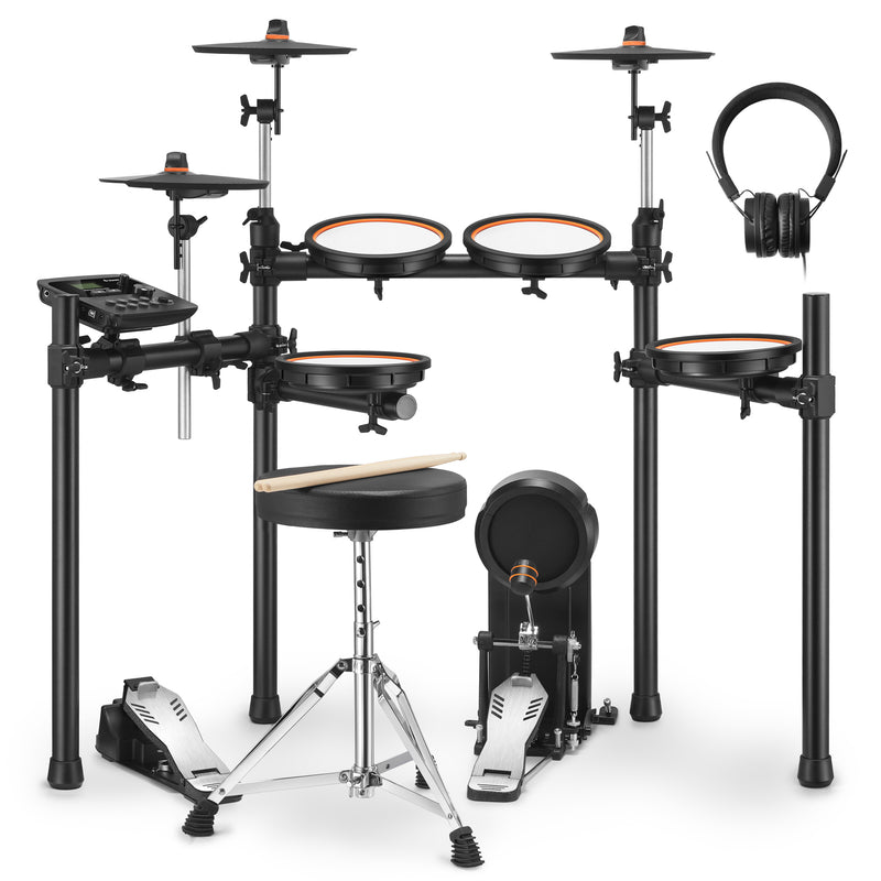 Donner DED-100 Electric Drum Set, Electric Drum for Beginner/Intermediate with Dual Zone Quiet Mesh Drum Pads, Mesh Kick Drum, 30+ Kits and 425 Sounds, Throne, Headphones, Sticks, Melodics Lessons