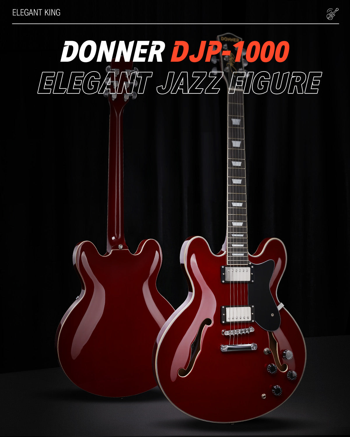 DJP-1000 Semi-Hollow Jazz Guitar with Coil-Splitting & H-H Pickups