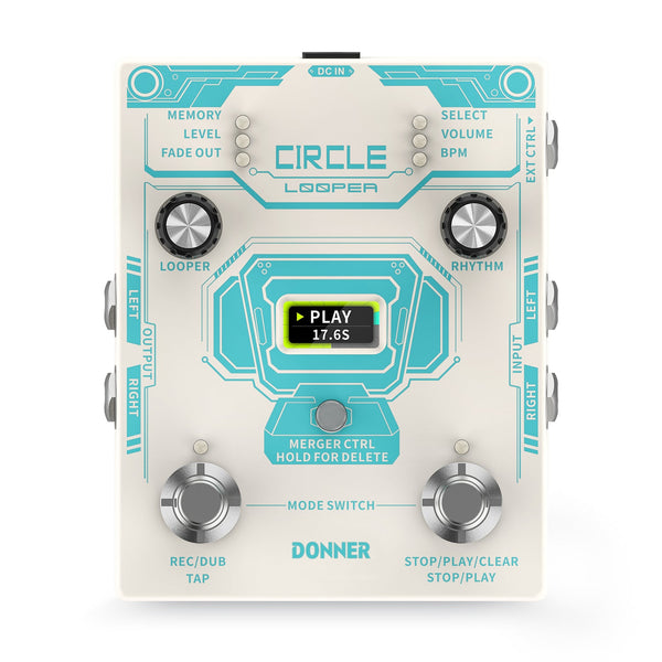 Effet de guitare Donner Circle Looper avec/affichage de l'heure et boîte à rythmes