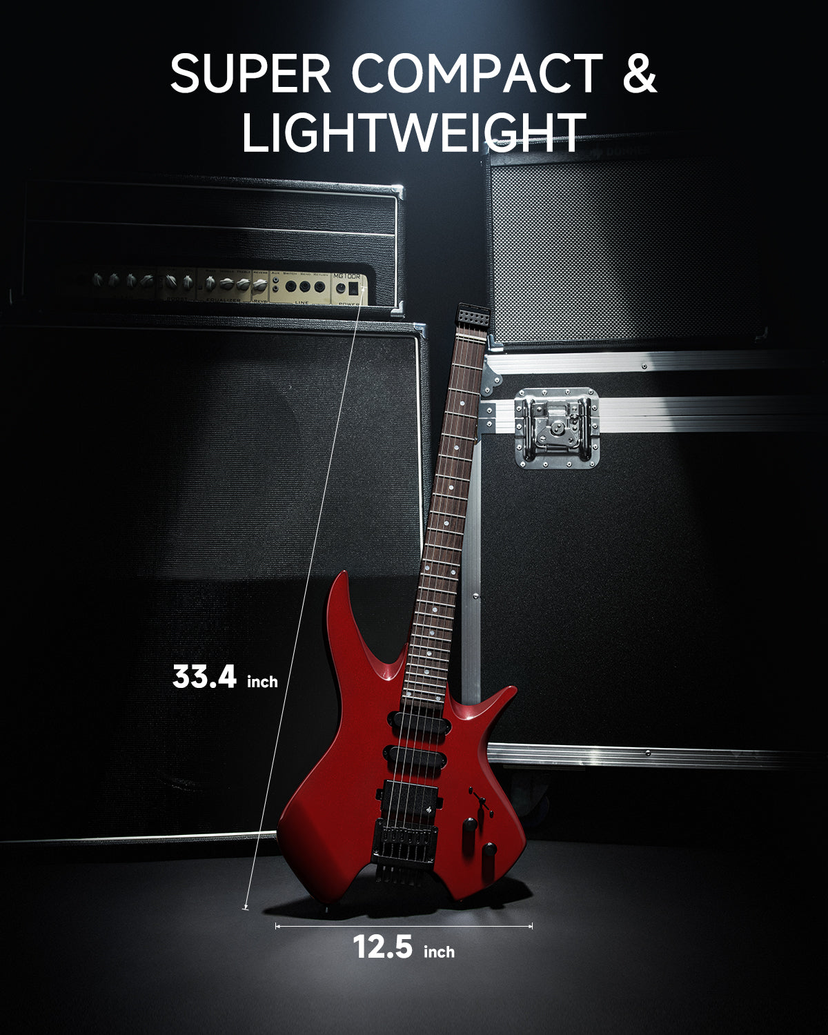 Donner HLX-500 Headless Electric Guitar-Metallic Red##