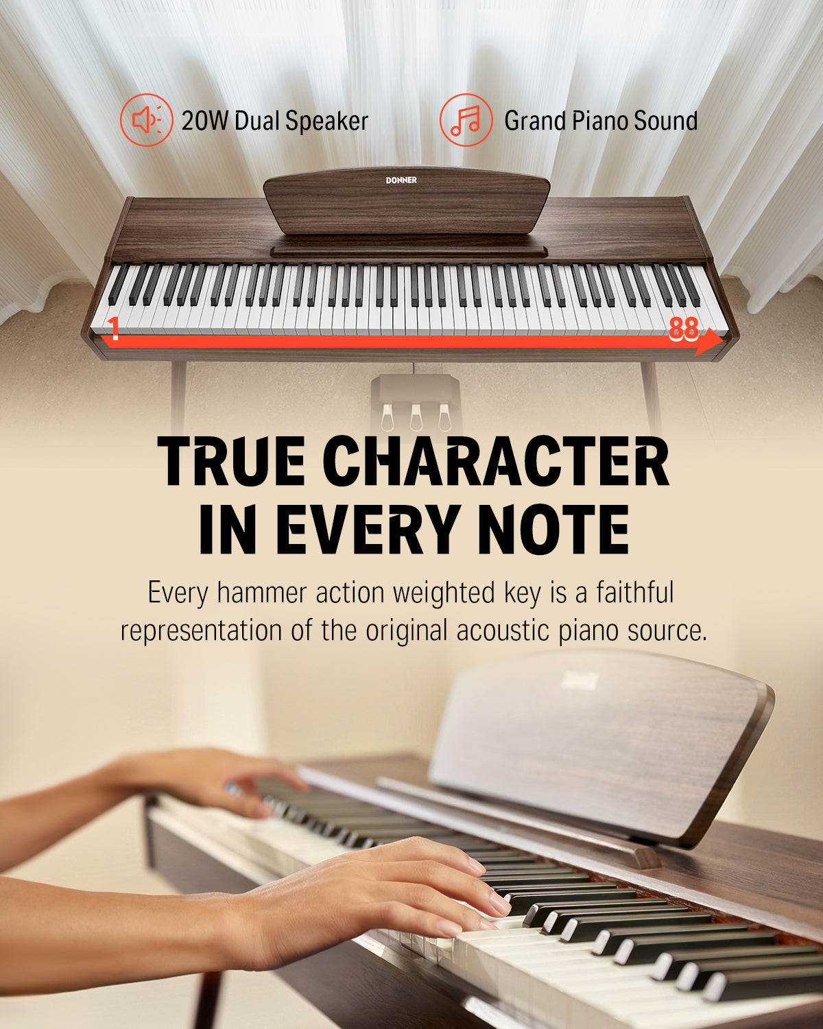 Donner DDP-80 88 Key Wooden Style Home Digital Piano with Weighted Keyboard