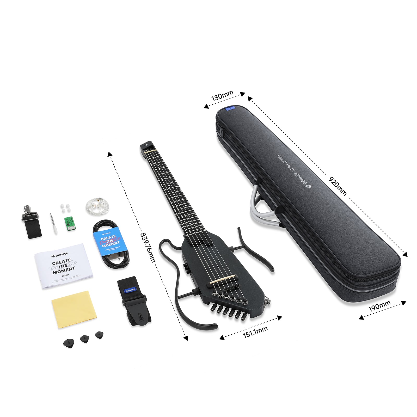 Donner Hush C Guitar ブラック 6弦 HUSH-C Nylon String Acoustic-Electric Headless Travel Guitar Donner