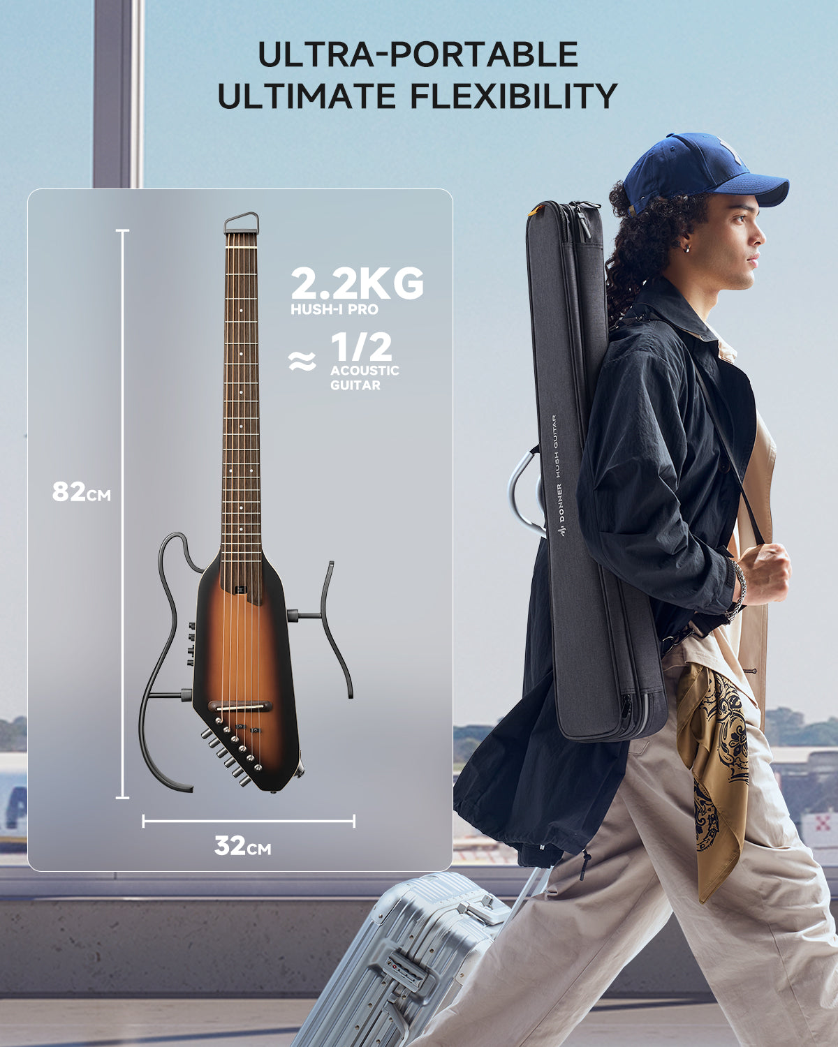 HUSH-I PRO Acoustic-Electric Travel Guitar with Sound Effects Donner