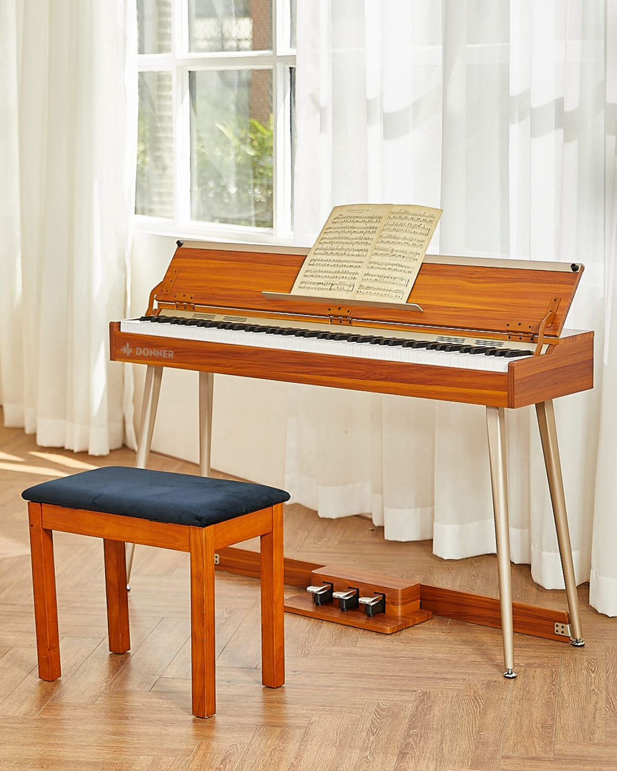 DDP-80 PLUS 88 Key Weighted Wooden Digital Piano with Cover Donner
