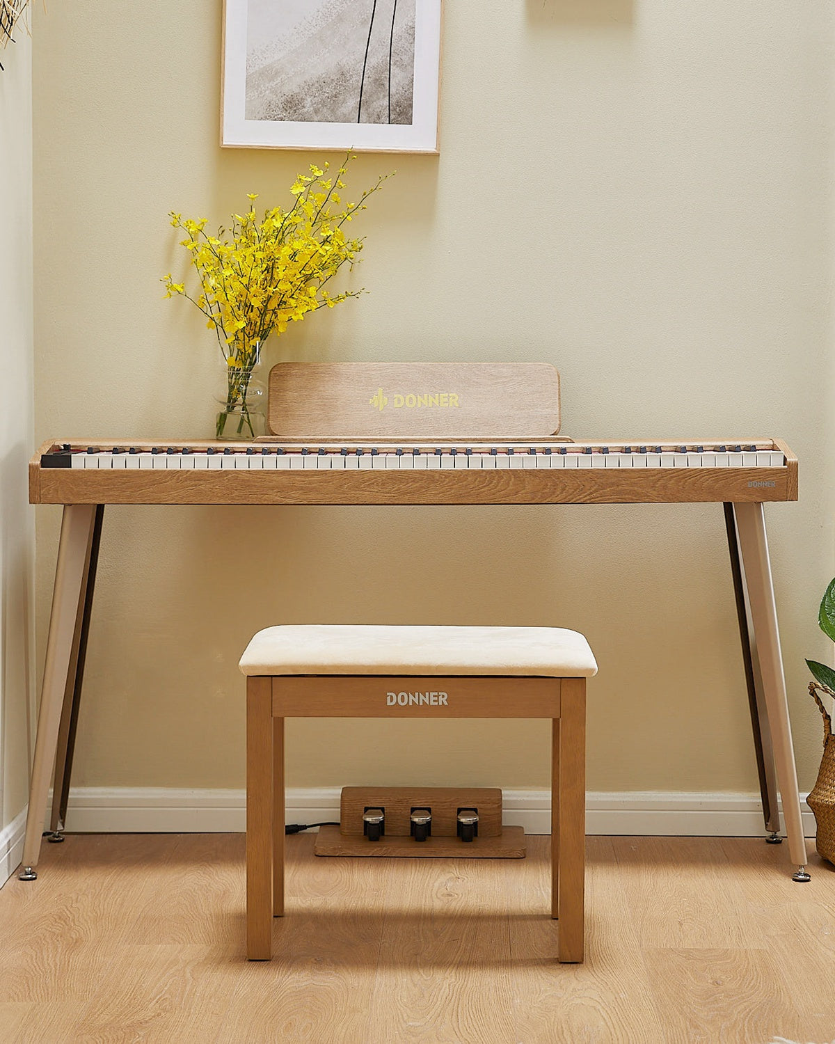 Donner DDP-60 88-Key Semi-Weighted Wooden Upright Digital Piano with 3-Pedal for Beginner