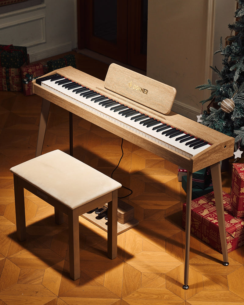 Donner DDP-60 88-Key Semi-Weighted Wooden Upright Digital Piano with 3-Pedal for Beginner