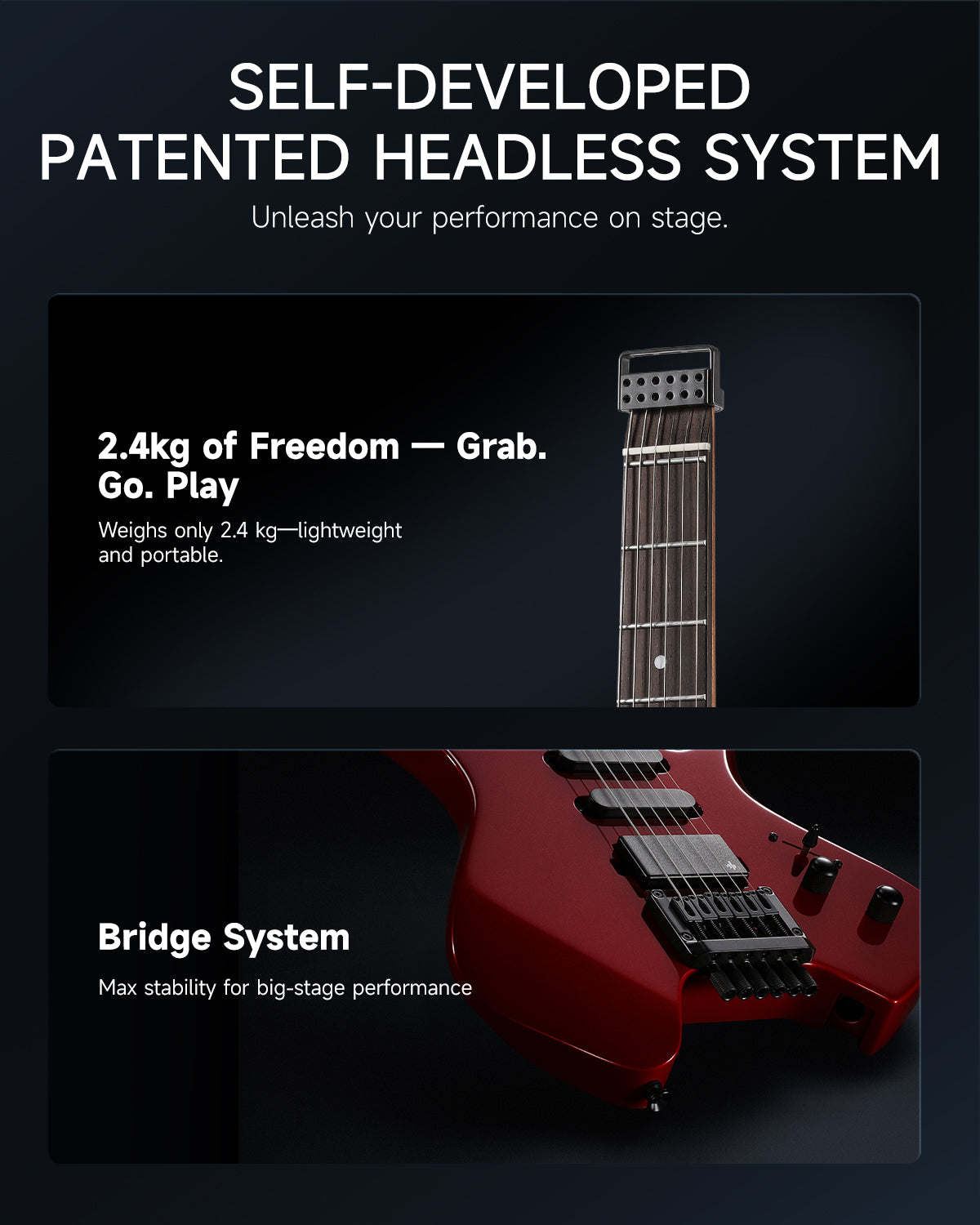 Donner HLX-500 Headless Electric Guitar-Metallic Red##
