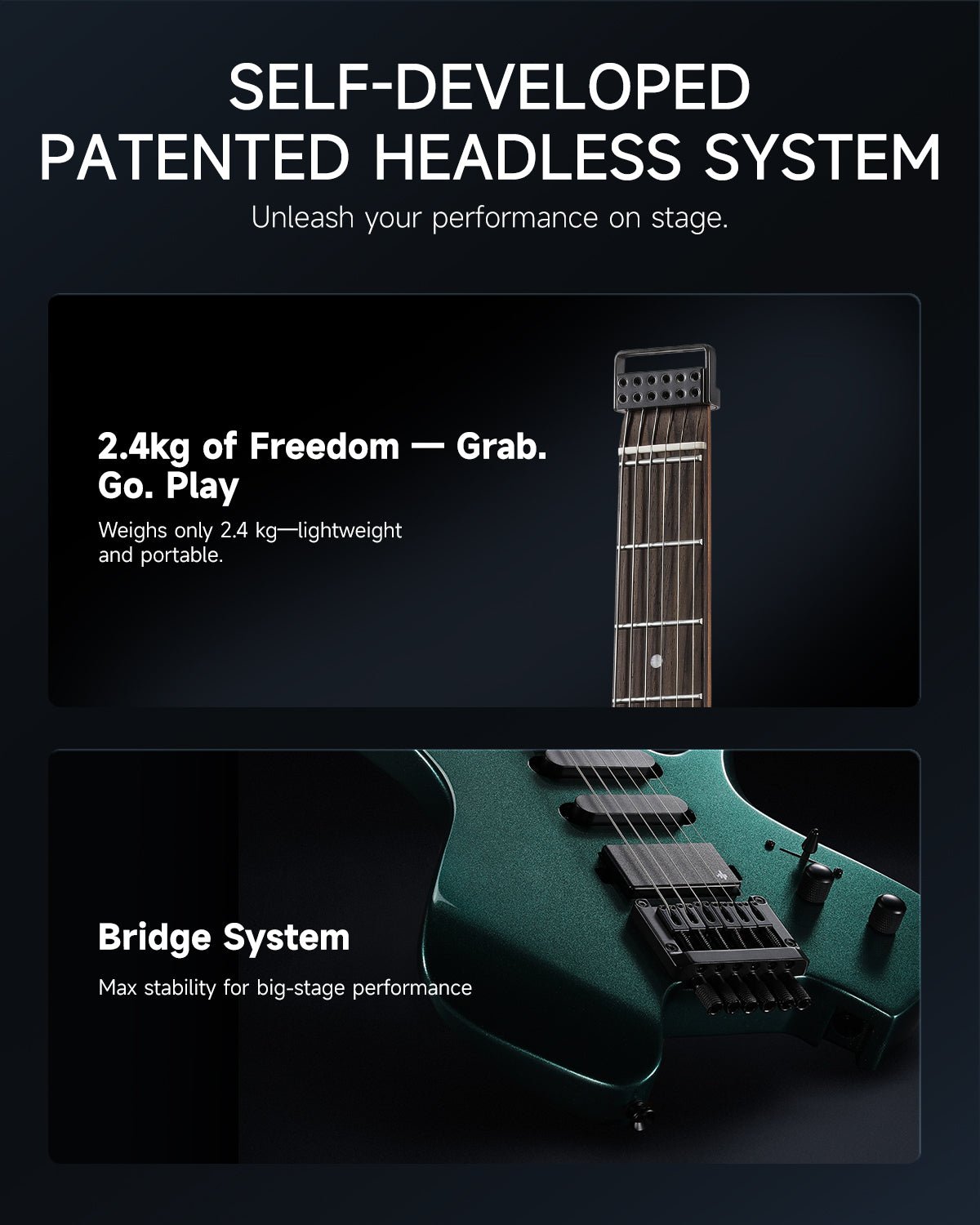 Donner HLX-500 Headless Electric Guitar-Sherwood Green##