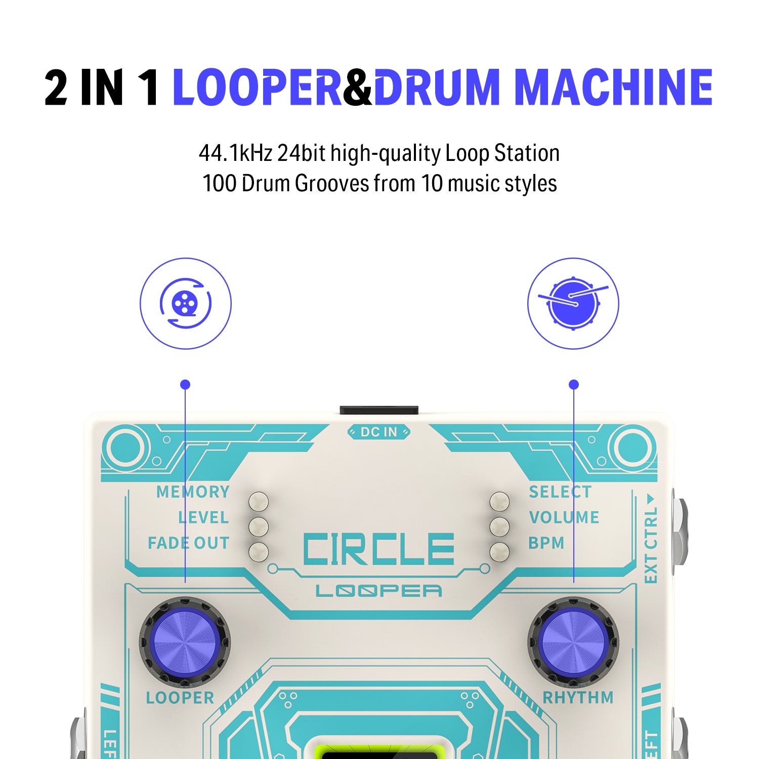 ギター Donner  Delay Looper Circle Looper Guitar Pedal with Drum Machine Time Display Donner