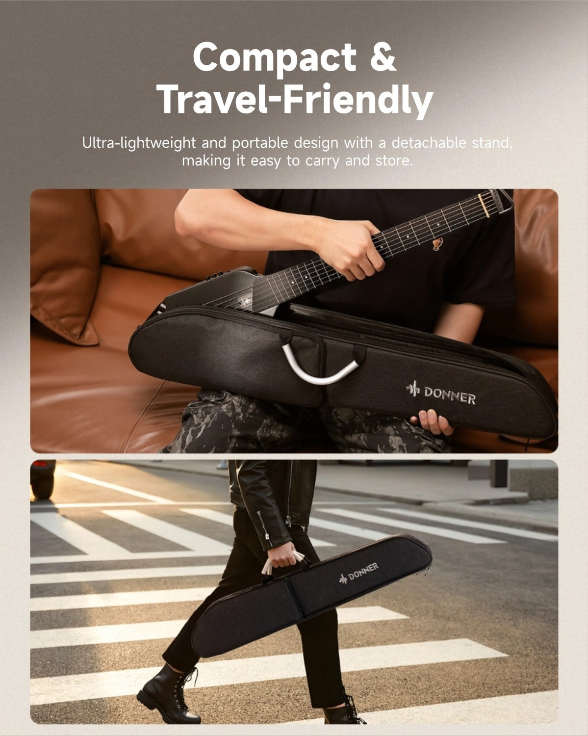Donner HUSH I Acoustic-Electric Travel Guitar-GEN 1-Black##