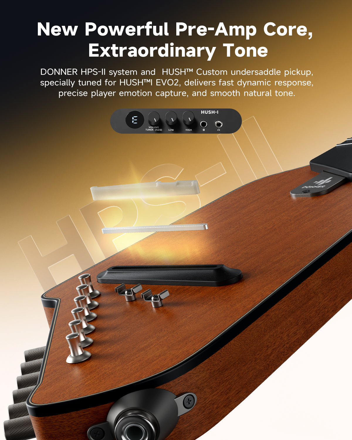 Donner HUSH I EVO2 Acoustic-Electric Travel Guitar-EVO2-Natural/ Mahogany##
