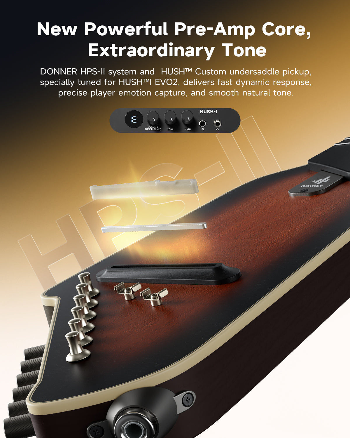 Donner HUSH I EVO2 Acoustic-Electric Travel Guitar-EVO2-Sunburst/ Maple##