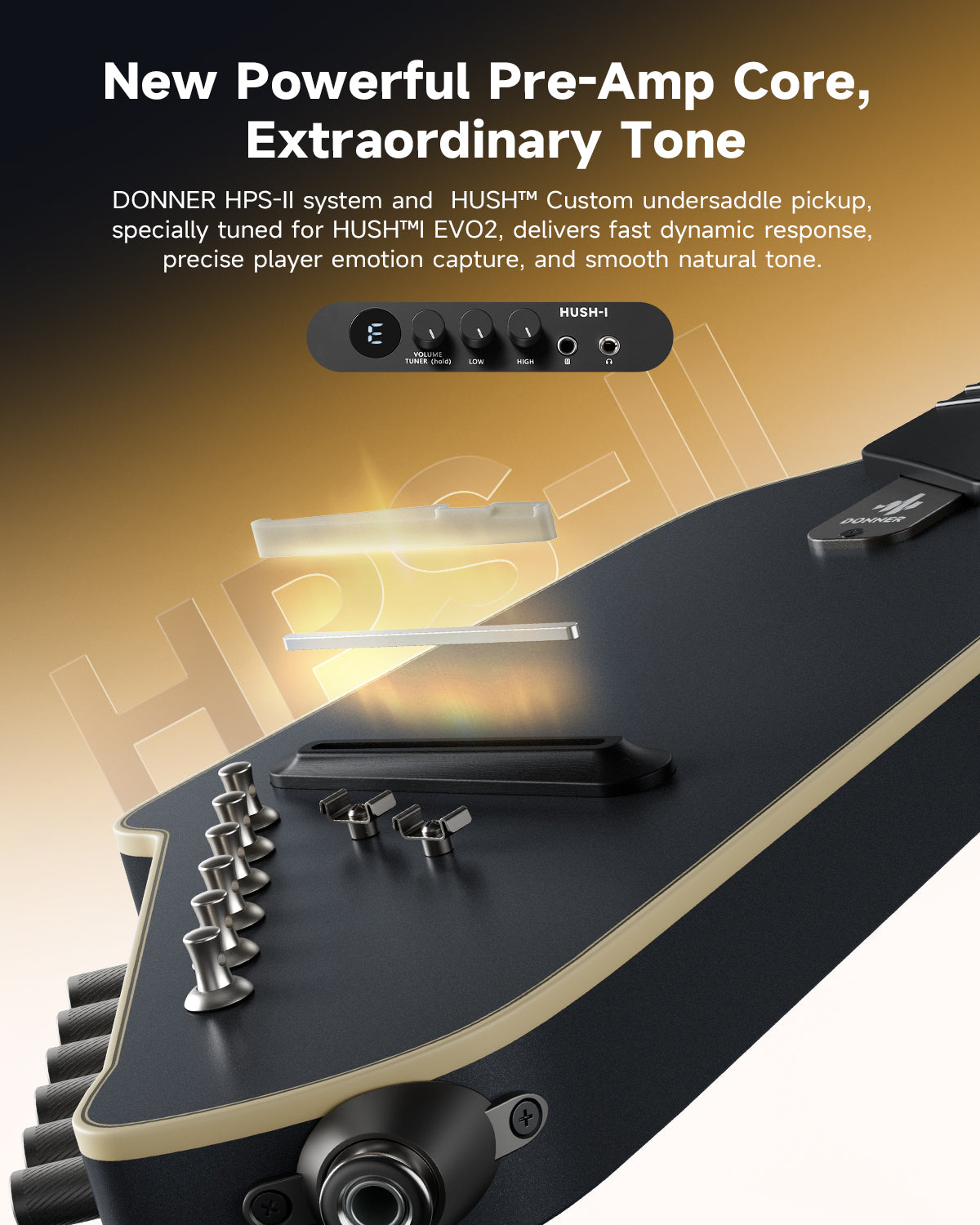 Donner HUSH I EVO2 Acoustic-Electric Travel Guitar-EVO2-Black/ Maple##