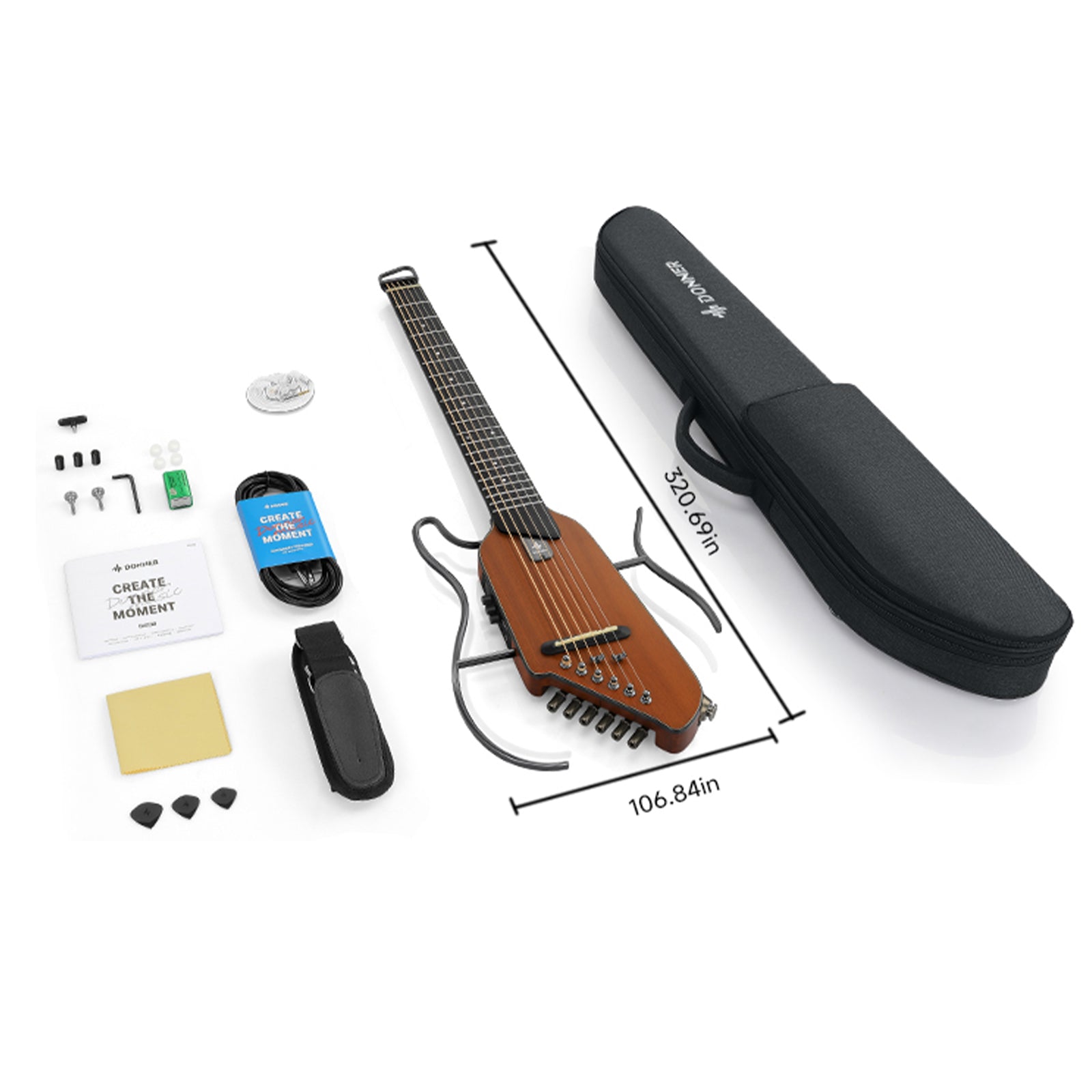 HUSH-I EVO2 Acoustic-Electric Travel Guitar Kit Silent Practice Donner