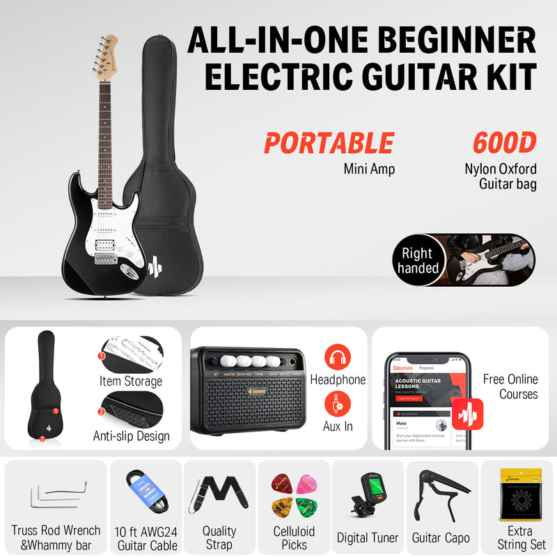 Donner DST-100 Full Size Electric Guitar Kit with Amplifier 39-Inch Solid Body HSS Pickup Beginner Set