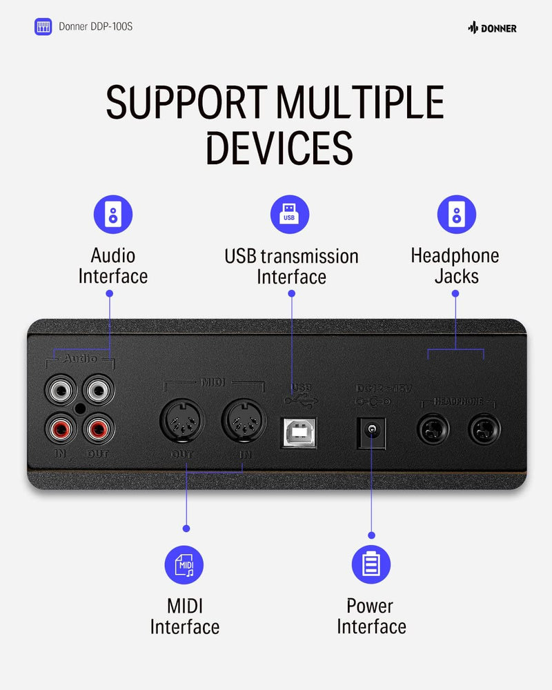 Donner DDP-100S Graded Hammer Action Weighted 88-Key Upright Digital Piano with 3 Pedal & Bench