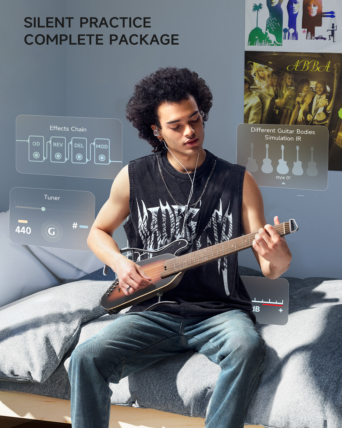 Donner HUSH-I PRO Acoustic-Electric Travel Guitar Kit with Inserted Sound Effects
